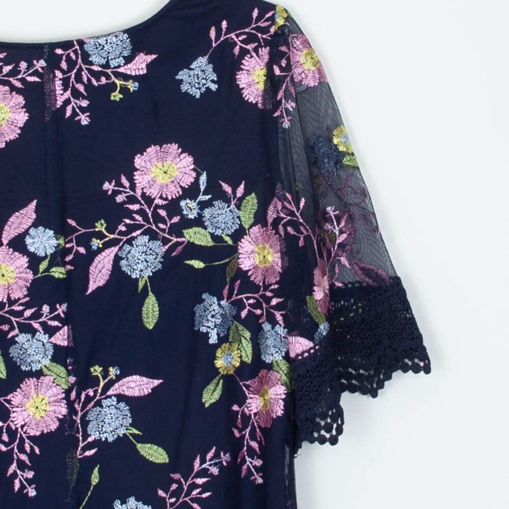 Rabbit Rabbit Rabbit Womens Floral Embroidered A Line Dress Size 8 Sheer Sleeves - Picture 8 of 8